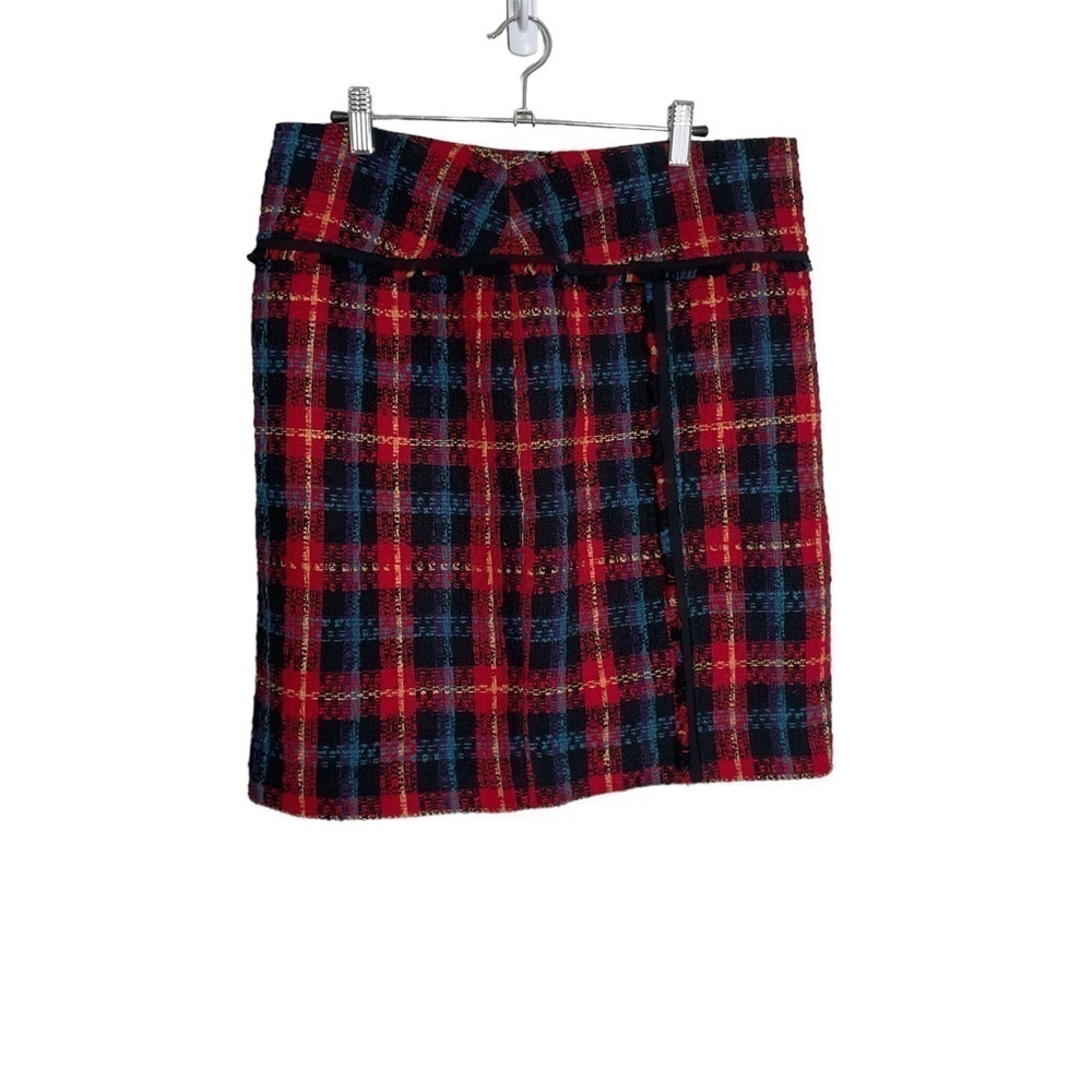 Anne Klein Red Textured Plaid Skirt 12 - Picture 1 of 5